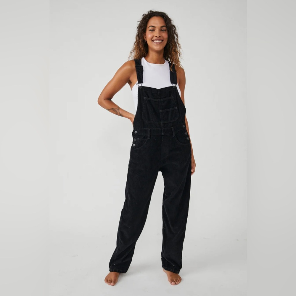 Free People We The Free Ziggy Black Corduroy Bib Overalls
